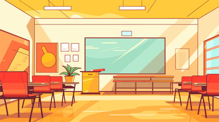 Abstract classroom with desks and a teacher's lectern  representing the teaching environment. simple Vector art