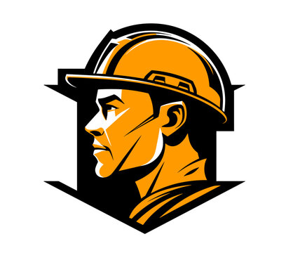Abstract construction worker with a civil engineer's hat  symbolizing collaboration. simple Vector art