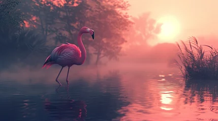 Foto op Canvas A pink flamingo standing in a body of water © ISK PRODUCTION