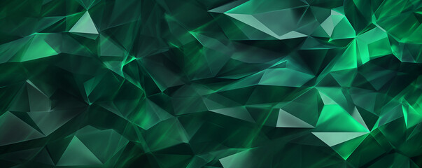 3d render, abstract green crystal background, faceted texture, wide panoramic polygonal wallpaper