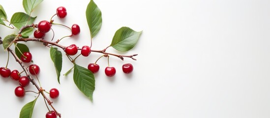 Fresh red cherry berries isolated on pure white background, ripe healthy fruit for summer snacks and desserts