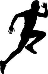 This illustration depicts the dynamic silhouette of a runner in motion against a white background. The runner's form is captured mid-stride, conveying a sense of speed, energy, and athleticism. The si