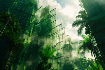 glass skyline with the trees and cloud behind