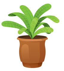 Houseplant with leaves in flower pot. Gardening concept. 3d icon. Cartoon minimal style