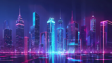 Obraz premium Futuristic Cityscape at Night With Neon Lights