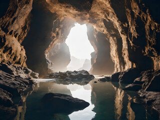Beautiful view of the cave and its reflection in the water.