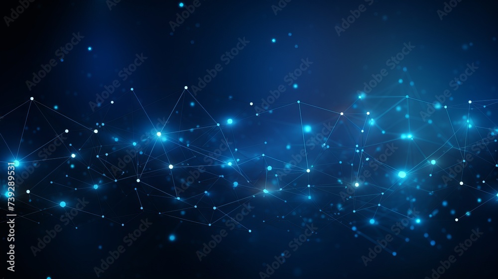 Wall mural dynamic blue abstract banner: sci-fi digital technology with connected network grid and data graphic