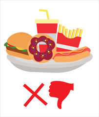 Unhealthy fast food diet hand drawing vector illustration