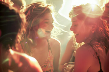 Students at the party, pub ambiance, beer and laughter, celebratory mood