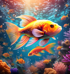 colorful fish under water illustration