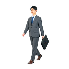 歩く若いビジネスマン　手作業で精密に切り抜いた背景透過全身写真PNG