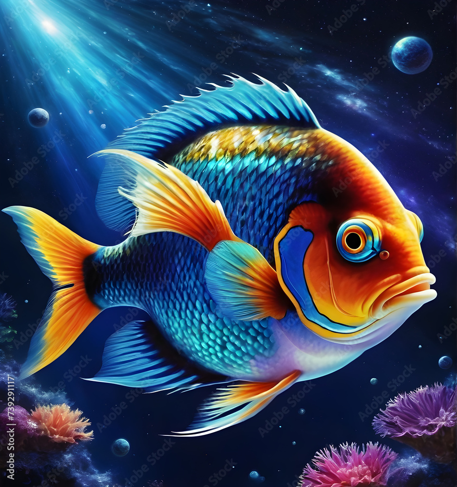 Wall mural colorful fish under water illustration - Wall murals