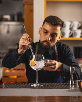 Professional bartender prepare a fresh cocktail