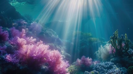Fototapeta na wymiar A vibrant underwater scene illuminated by the sun's rays