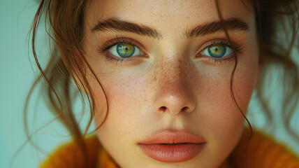 Life style. Close-up portrait of woman. Calm makeup. Looks at camera. Sensual look. Beautiful Caucasian woman. beauty face.