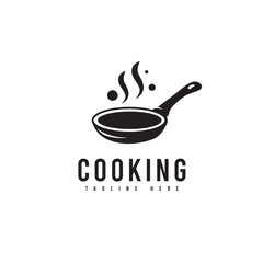 Cooking logo with kitchen tools silhouette object, minimalist style. Suitable for cooking, restaurant, or food menu product.