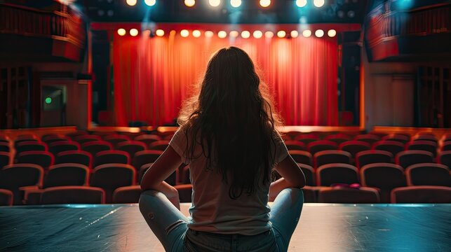 A woman sitting in front of a stage teather 