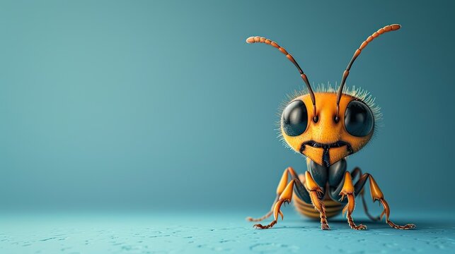 cute antz against blue background, in the style commercial image