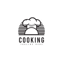Cooking logo with chef silhouette object, minimalist style. Suitable for cooking, restaurant, or food menu product.