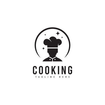 Cooking logo with chef silhouette object, minimalist style. Suitable for cooking, restaurant, or food menu product.