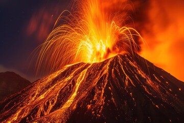Volcanic chaos: molten lava spews from the crater, creating a striking image of Earth's dynamic forces