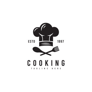 Cooking logo with chef silhouette object, minimalist style. Suitable for cooking, restaurant, or food menu product.