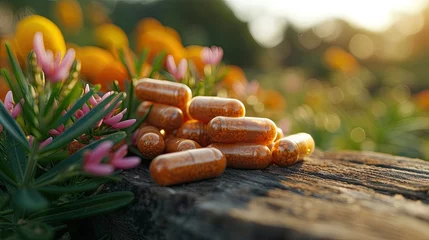 Fotobehang Dietary herbal supplements for health and beauty. © MiguelAngel