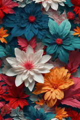 bright colorful, seamless patterns, fabric art, art station, many colorful design details combining flower and leaf