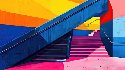 Naklejka premium Multicolored stairs on a modern building, outdoors