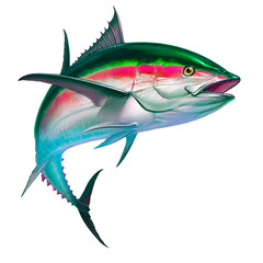 Black fin tuna. Realistic isolated illustration. fish on white background.