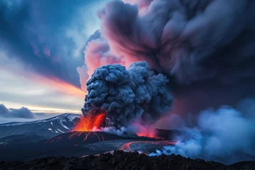 Foto op Canvas Volcanic chaos: molten lava spews from the crater, creating a striking image of Earth's dynamic forces © Anna