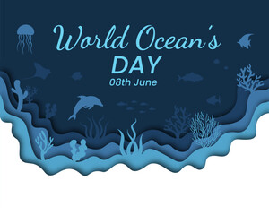 World oceans day with artistic paper style