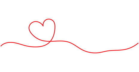 Continuous one line drawing of red heart isolated on white background. Vector illustration eps10