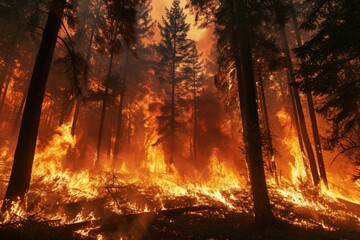 Intense forest fire sweeps through the trees, leaving destruction in its wake and creating a wall of flames, Photo --ar 3:2 --stylize 50 --v 6 Job ID: 5ca36ad2-a75f-4e28-bcbc-7003a48aa796