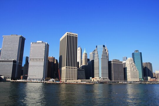 New York City, Manhattan skyline from East River waterfront in New York City, United States.