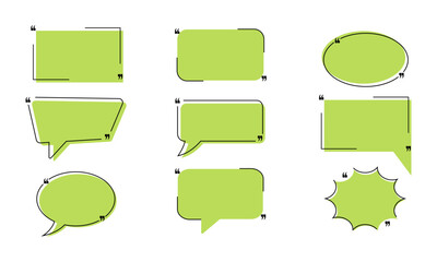Set with quote box frame in abstract style. Vector texting quote boxes. Bubble banners with quotation,  message and comment. Vector 10 Eps.