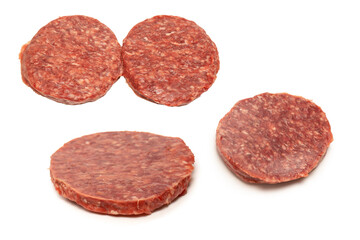 Raw minced beef isolated on white background.