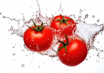 Fresh while tomatoes with water splash on white background