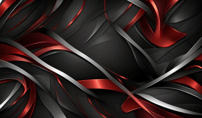 Dynamic Glossy Ribbons in Dark Red, Black and Silver Swirling