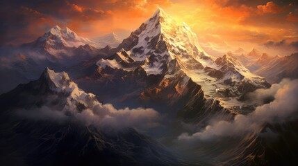Beautiful Golden Hour Of An Himalayan Mountains Landscape Wallpaper  - obrazy, fototapety, plakaty