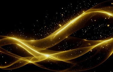 Abstract black background with golden light curves cutting through it sparkles.