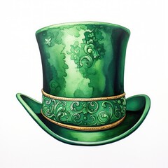 st patricks Day theme hat, green top hat, white background