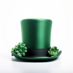 st patricks day theme hat, green top hat, white background
