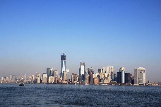 New York City, Manhattan skyline from East River waterfront in New York City, United States.