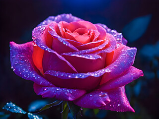 Beautiful pink rose with dew drops on the petals.
