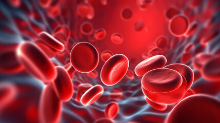 Close-up of blood flow of blood cells, white blood cells, red blood cells