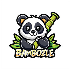 vector logo illustration panda and bamboo mascot cartoon style
