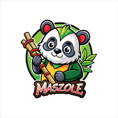 vector logo illustration panda and bamboo mascot cartoon style