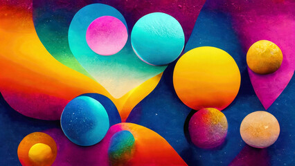 Vibrant, abstract composition featuring an assortment of colorful, overlaid shapes - Powered by Adobe