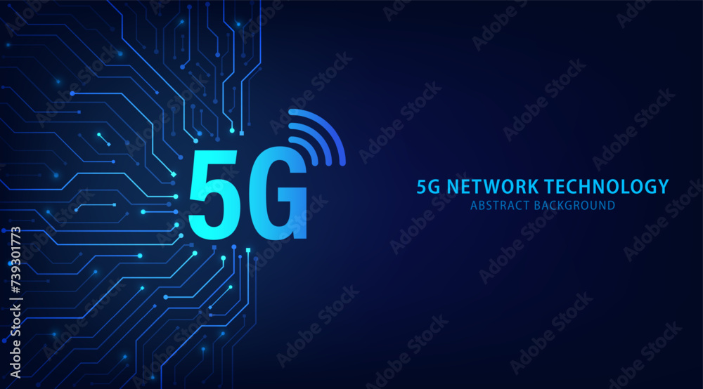 Poster 5G network wireless technology concept background. Innovative generation of the global high speed Internet broadband. Hi-tech digital technology futuristic circuit digital. Vector illustration.